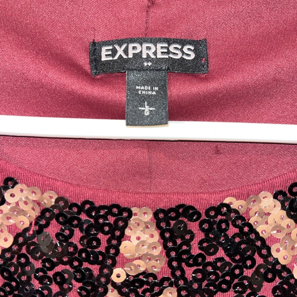 Express Burgundy and Black Sequin Dress - Picture 5 of 13